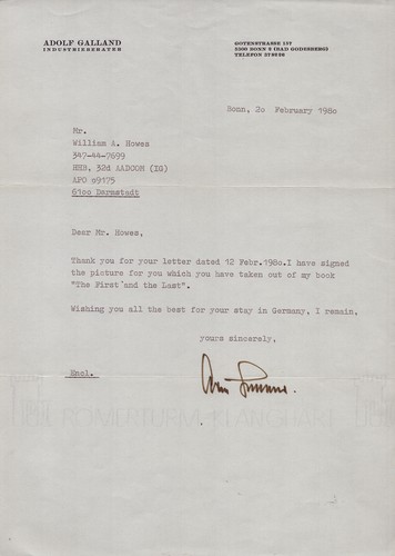 Adolf galland typed letter - adolf,